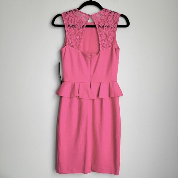 NWT Cynthia Steffe Hot Pink Lace Cutout Back Bodycon Peplum Dress - Picture 9 of 14